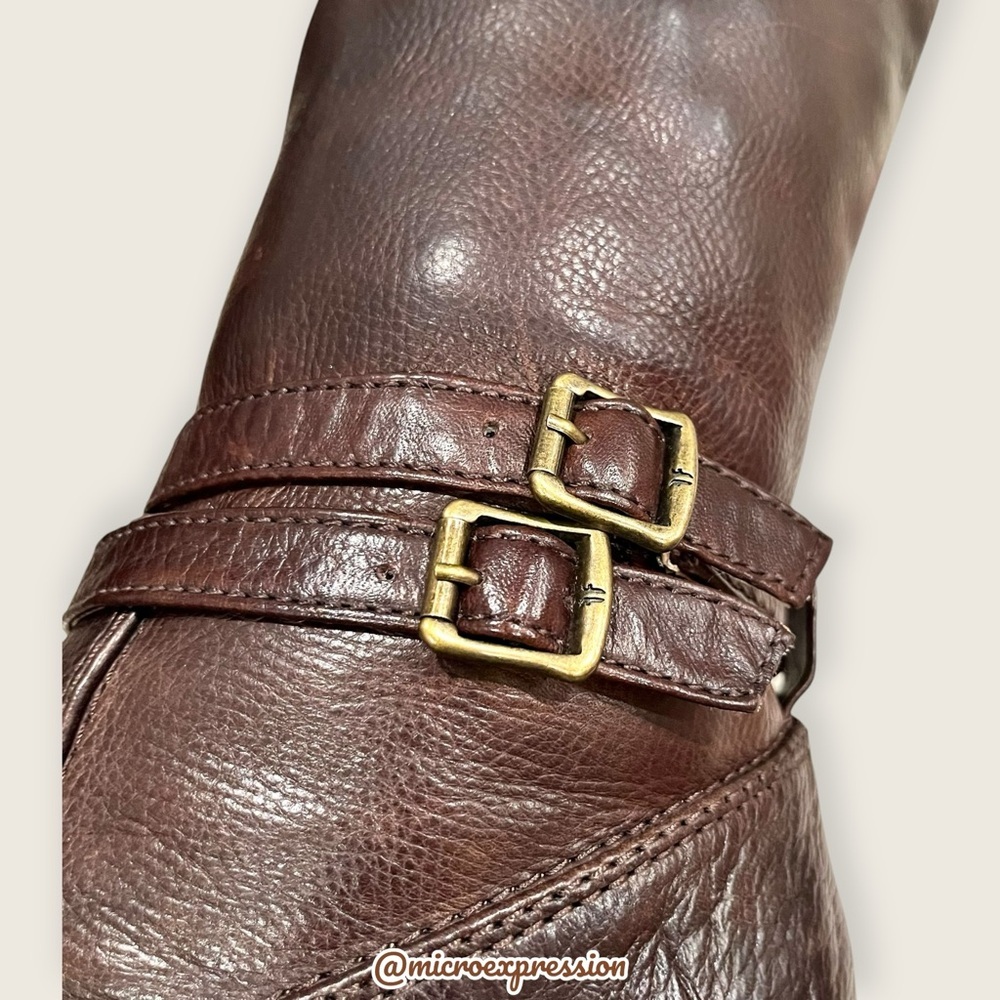 $369 Frye Miranda Slouch Mid Calf Brown Leather Casual Formal Stiletto Booties - Picture 7 of 12